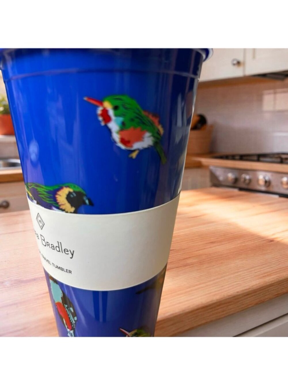 Vera Bradley 24 oz Travel Tumbler Mini Tody Birds Blue Cup Straw NWT Retired - Picture 5 of 6